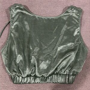 Double Zero Shimmering Green Open back Crop Top